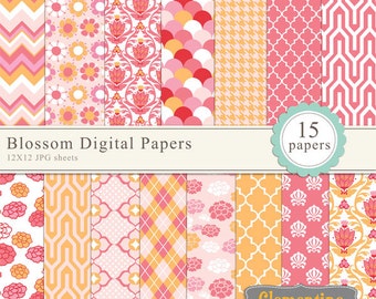 Floral scrapbook paper 12x12, damask digital scrapbooking paper, royalty free- Instant Download