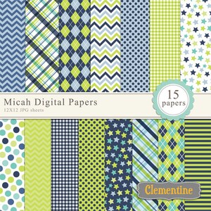 Micah scrapbook paper 12x12, boy digital scrapbooking paper, royalty free- Instant Download