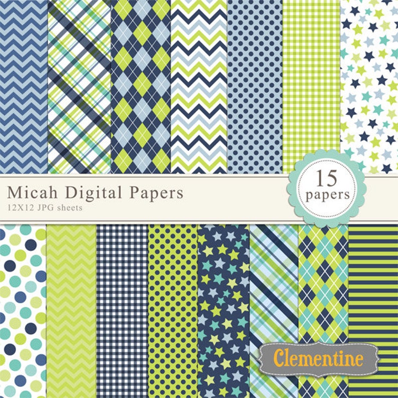 Micah scrapbook paper 12x12, boy digital scrapbooking paper, roy