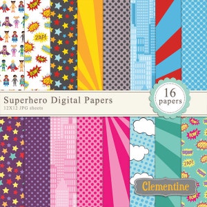 Superheld scrapbook papier 12 x 12, comic boek digitale scrapbooking papier, royalty vrij-Instant Download
