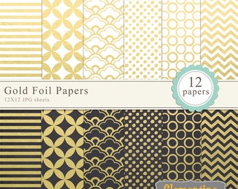 Gold foil digital papers, digital scrapbooking paper, royalty free commercial use- Instant Download