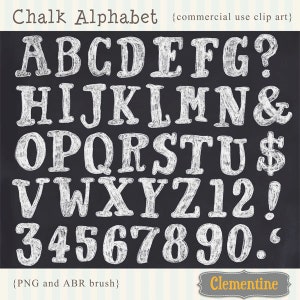 Digital chalk alphabet, hand drawn chalk alphabet scrapbook clip art and Photoshop brush set - Instant Download