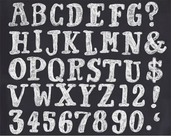 Digital chalk alphabet, hand drawn chalk alphabet scrapbook clip art and Photoshop brush set - Instant Download