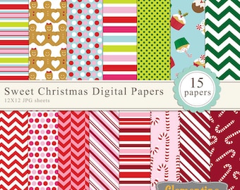 Sweet Christmas scrapbook paper 12x12, digital scrapbooking paper, royalty free- Instant Download