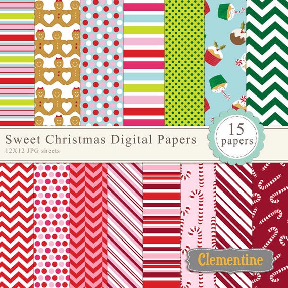 Sweet Christmas scrapbook paper 12x12, digital scrapbooking paper, royalty  free- Instant Download