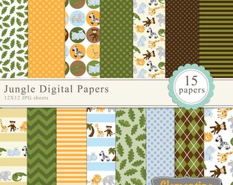 Papiers digitaux jungle, papier de scrapbooking digital, redevance libre usage commercial - Instant Download