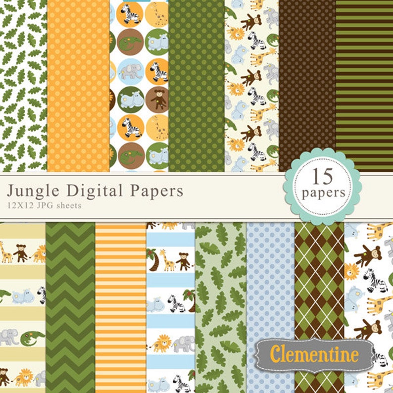 Jungle digital papers, digital scrapbooking paper, royalty free commercial use Instant Download image 1