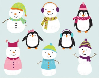 Snowman clip art images, penguin clip art, winter clip art, royalty free clip art- Instant Download