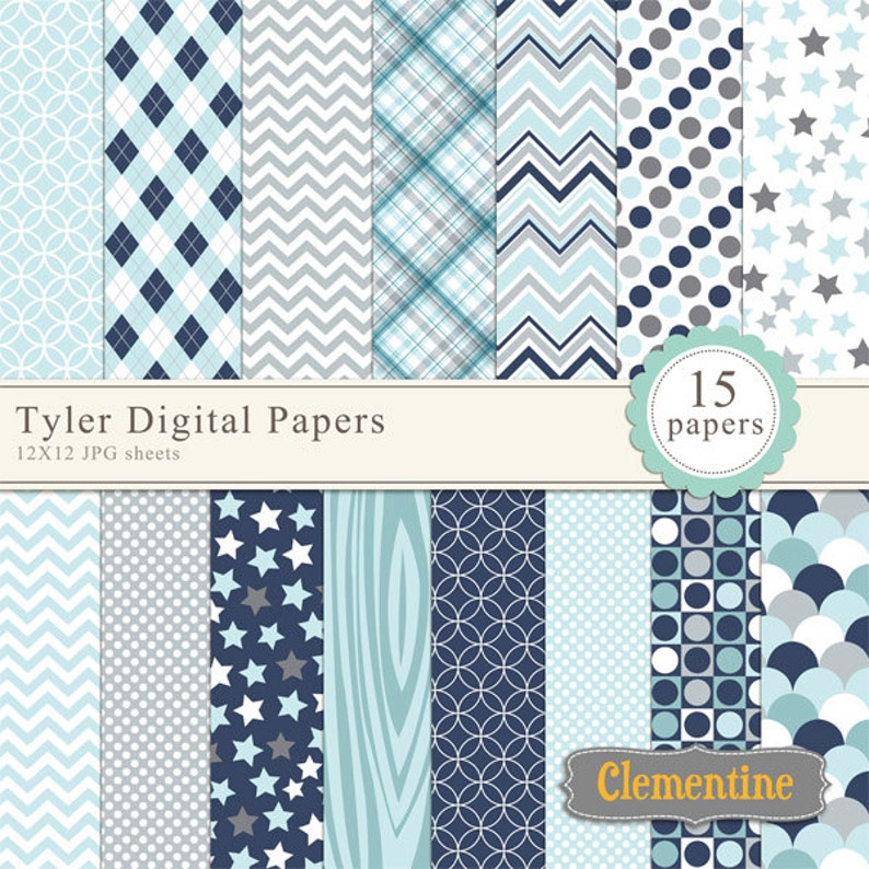 Tyler scrapbook paper 12x12, boy digital scrapbooking paper, royalty free Instant Download image 1