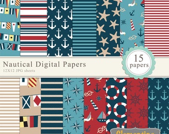 Nautical scrapbook paper 12x12, nautical digital scrapbooking paper, royalty free- Instant Download