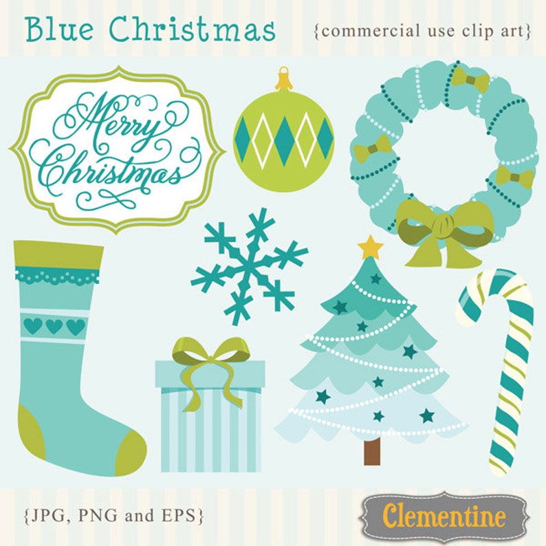 Christmas clip art images Blue Christmas clipart Royalty | Etsy