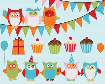 Printable owl clip art, birthday clip art, royalty free, commercial use clip art- Instant Download