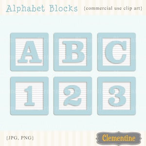 May include: Six light blue square blocks with white outlines and white stripes. The blocks have the letters A, B, C and the numbers 1, 2, 3 printed on them in white.
