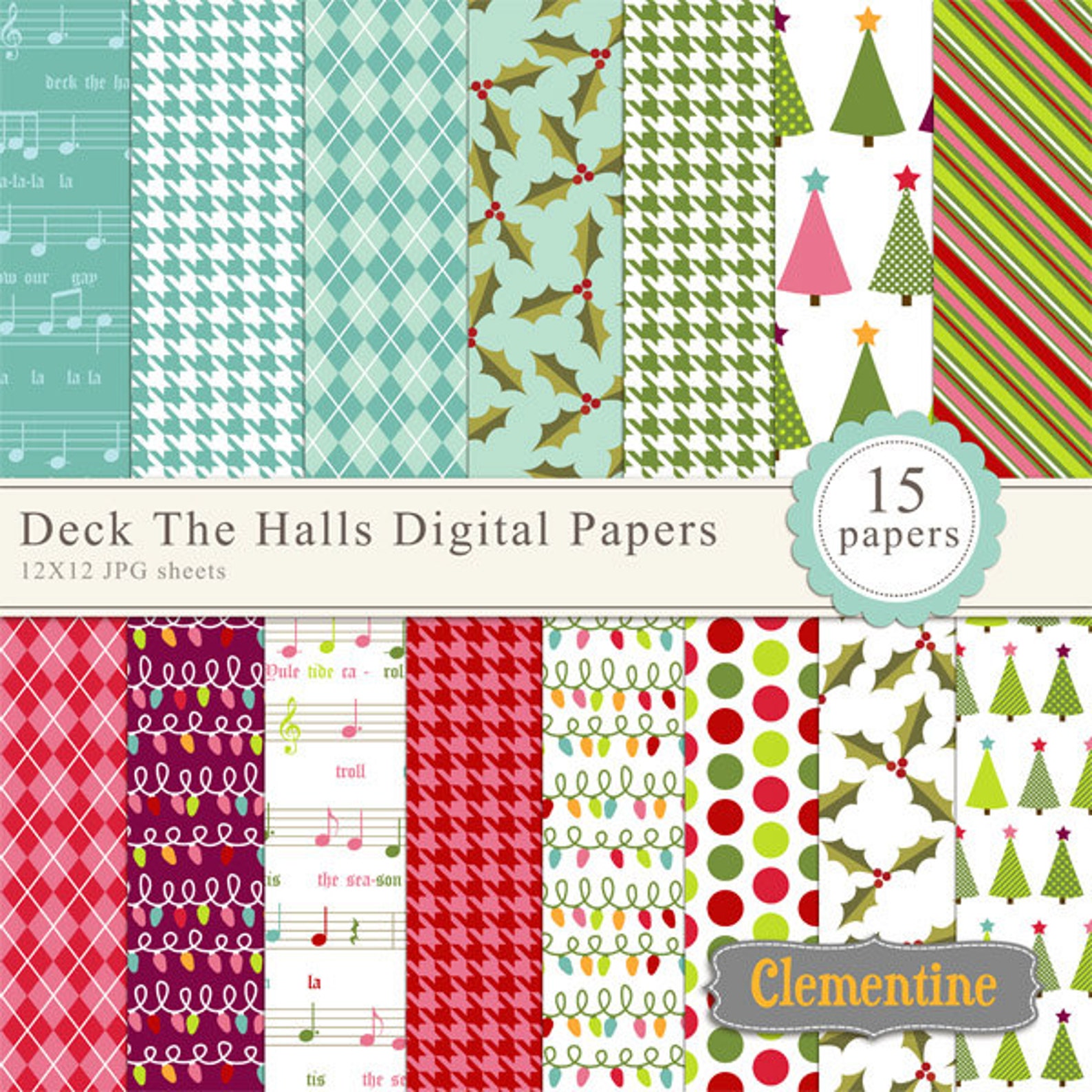 Deck the Halls Christmas Digital Paper Christmas Digital - Etsy
