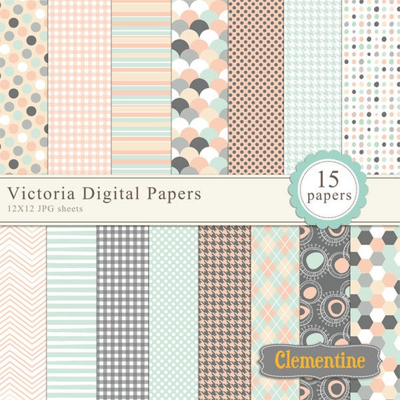 light pinks, blues and grey scrapbook paper 12x12, royalty free- Instant  Download