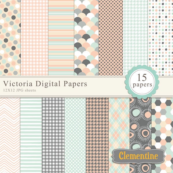 hell rosa, Blues und grauen Scrapbook Papier 12 x 12, Royalty free Instant Download