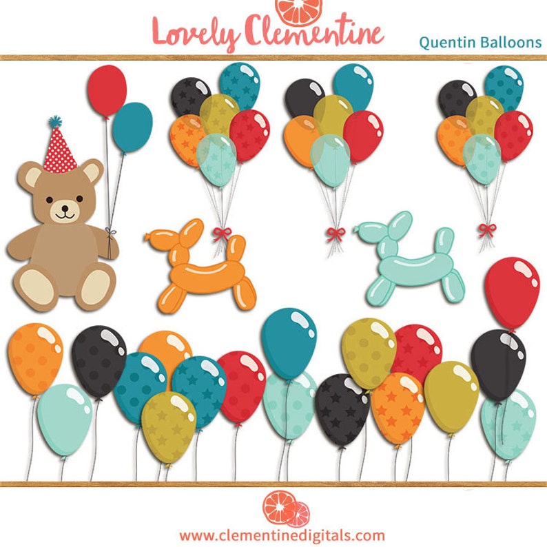 instant download balloon clip art Quentin birthday clip art images party clip art