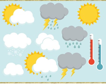 Weather clip art images,  weather clipart, instant download