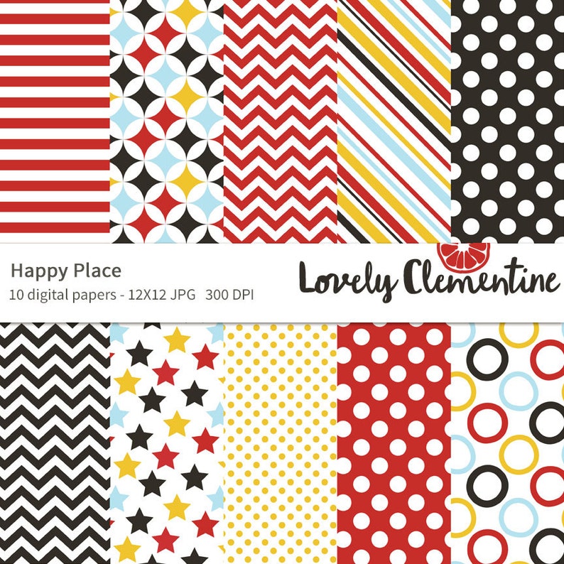 Happy place papers 12x12, mouse digital papers, royalty free- I Happy place papers 12x12, mouse digital papers, royalty free- I