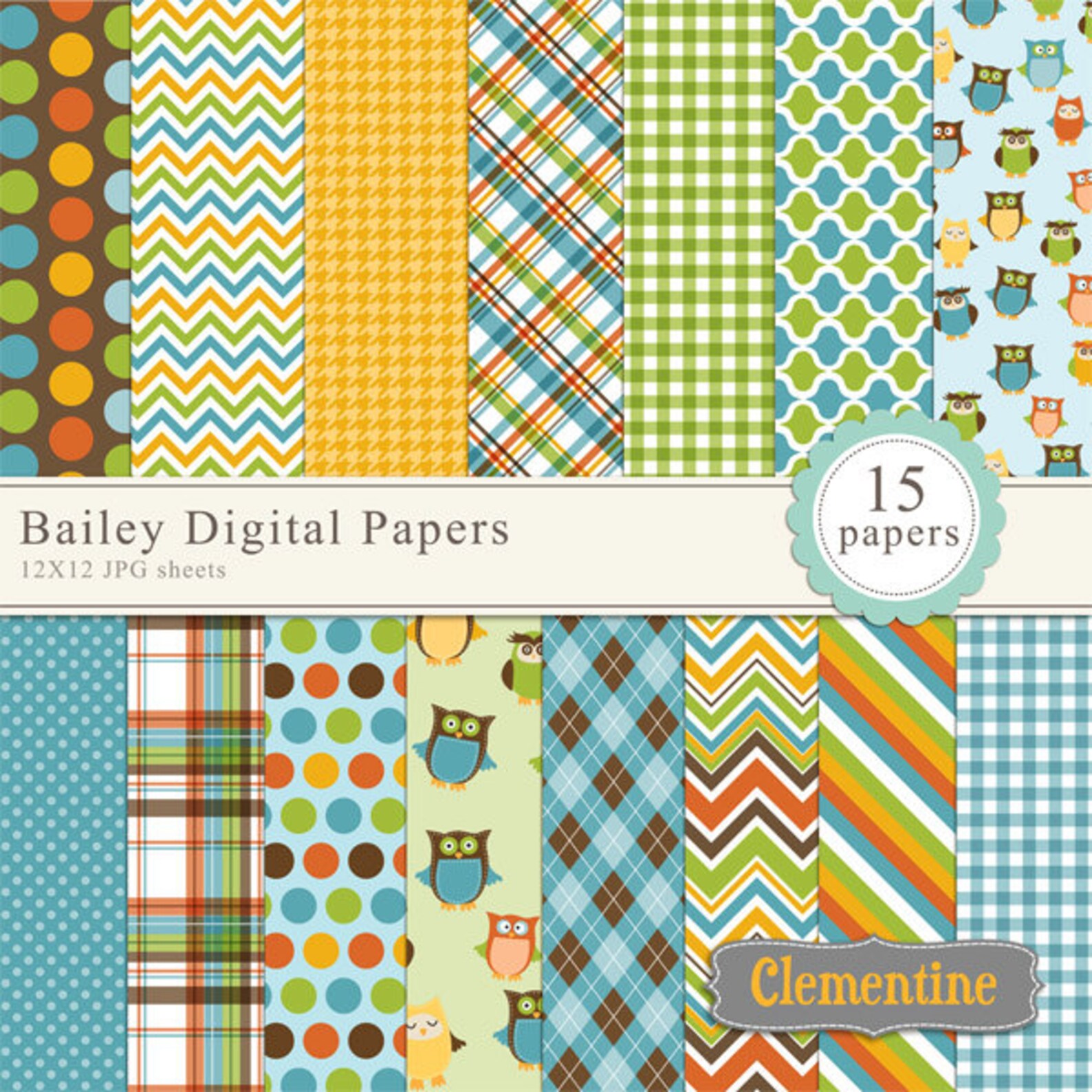 Owl Scrapbook Paper 12x12 Boy Digital Scrapbooking Paper Etsy