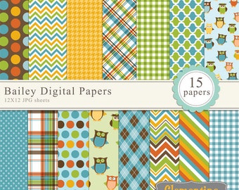 Papier scrapbook de hibou 12 x 12, papier de scrapbooking digital boy, royalty free-Instant Download