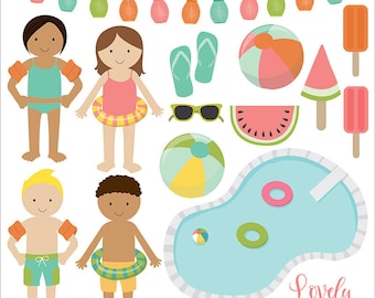 Pool party clip art,  summer clipart, pool vector, royalty free clip art- Instant Download