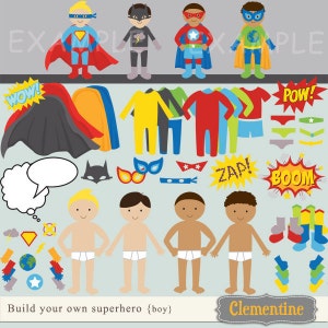 Créez vos propres images clipart super-héros, super-héros clipart, images de super-héros (garçon) - Téléchargement immédiat