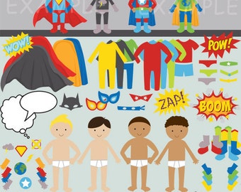 Build your own superhero clip art images, superhero clipart, superhero images (boy)- Instant Download