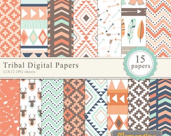 Tribal scrapbook paper 12x12,  royalty free- Instant Download