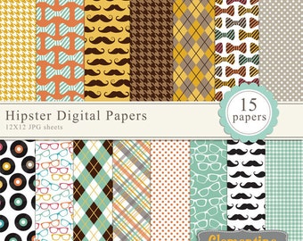 Hipster digital paper 12x12,  digital scrapbooking paper, royalty free- Instant Download