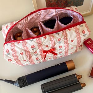 Ribbon Heart Hair Tool Bag, Dyson Airwrap/Airstrait Bag, Quilted Organizer Bag,Cotton Travel Bag,Women Bag,Bridesmaid Gift,Quilted Organizer