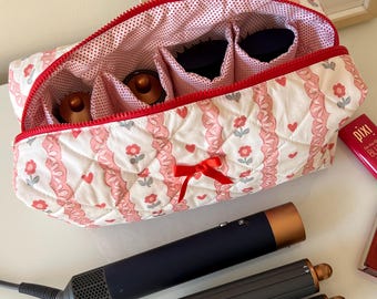 Sac à outils ruban coeur, sac Dyson Airwrap/Airstrait, sac organisateur matelassé, sac de voyage en coton, sac femme, cadeau de demoiselle d'honneur, organiseur matelassé
