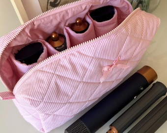 Pink Striped Hair Tool Organizer Bag, Dyson Airwrap/Airstrait Bag, Best Travel Gift, Cotton Hair Tool Bag, Gift For Friend,Dyson Airwrap Bag