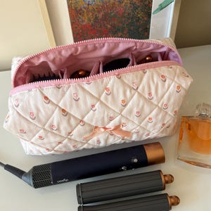 Pink Tulip Pattern Hair Tool Bag, Dyson/Shark Products, Travel Case Dyson Quilted Organizer Bag,Dyson Airwrap/Airstrait Bag,Great For Travel