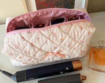 Bolsa para herramientas de cabello con estampado de tulipanes rosas, productos Dyson/Shark, estuche de viaje Dyson, bolsa organizadora acolchada, bolsa Dyson Airwrap/Airstrait, ideal para viajar.