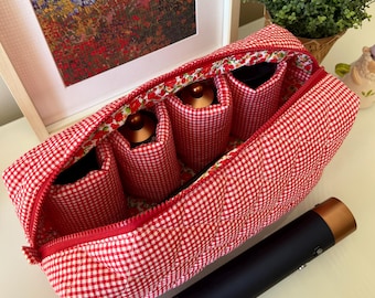 Borsa portautensili per capelli a quadretti rossi, borsa Dyson Airwrap/Airstrait, borsa organizer trapuntata, borsa da donna, grazioso regalo per un'amica, borsa da viaggio in cotone