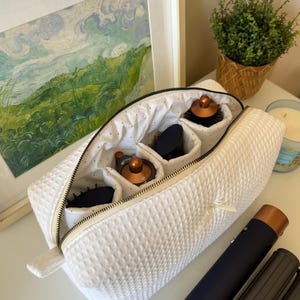 White Waffle Dyson Hair Tool Bag, Quilted Travel Bag, Cute Makeup Bag, Hair Dryer Organizer Bag, Cute Gift For Friend, Women Bag