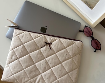 Capa para laptop marrom com estampa de bolinhas, capa acolchoada para MacBook, perfeita para o trabalho, capa com zíper, presente para amigo, capa para MacBook para faculdade