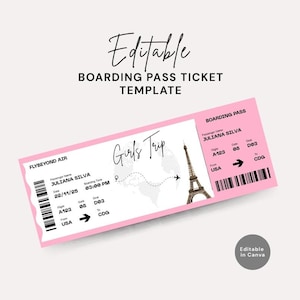 Bearbeitbare Bordkartenvorlage, druckbares personalisiertes Flugticket, Canva Bordkarte, digitaler Download Girls Trip Invite
