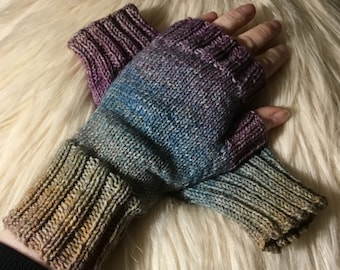 Gold Blue Purple Fingerless Gloves