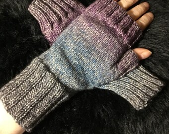 Purple Blue Grey Fingerless Gloves