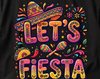 Let's Fiesta PNG, Cinco De Mayo T-Shirt Design, Mexican Party Sublimation, Colorful Maracas & Taco Graphic, Instant Digital Download