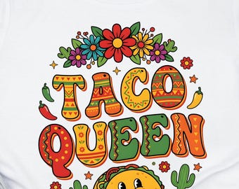 Taco Queen PNG, Cinco De Mayo T-Shirt Design, Mexican Fiesta Sublimation, Colorful Floral Taco Graphic, Instant Digital Download
