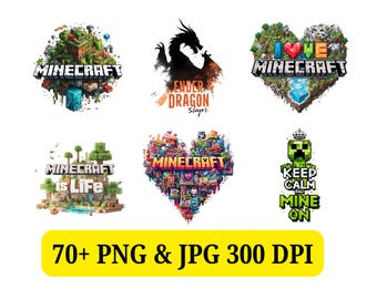 Minecraft PNG & JPG Bundle, 70+ Digital Images (Instant Download)