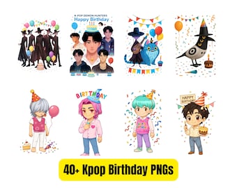 KPop Demon Hunter Birthday PNG Bundle, Chibi Style (Digital Download)