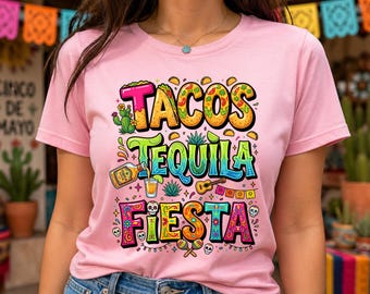 Tacos Tequila Fiesta PNG, Cinco De Mayo T-Shirt Design, Mexican Food Sublimation, Funny Fiesta Party Graphic, Instant Digital Download