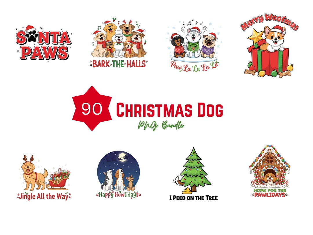 Dog Christmas Clipart PNG Bundle | Holiday Puppy Designs (digital ...