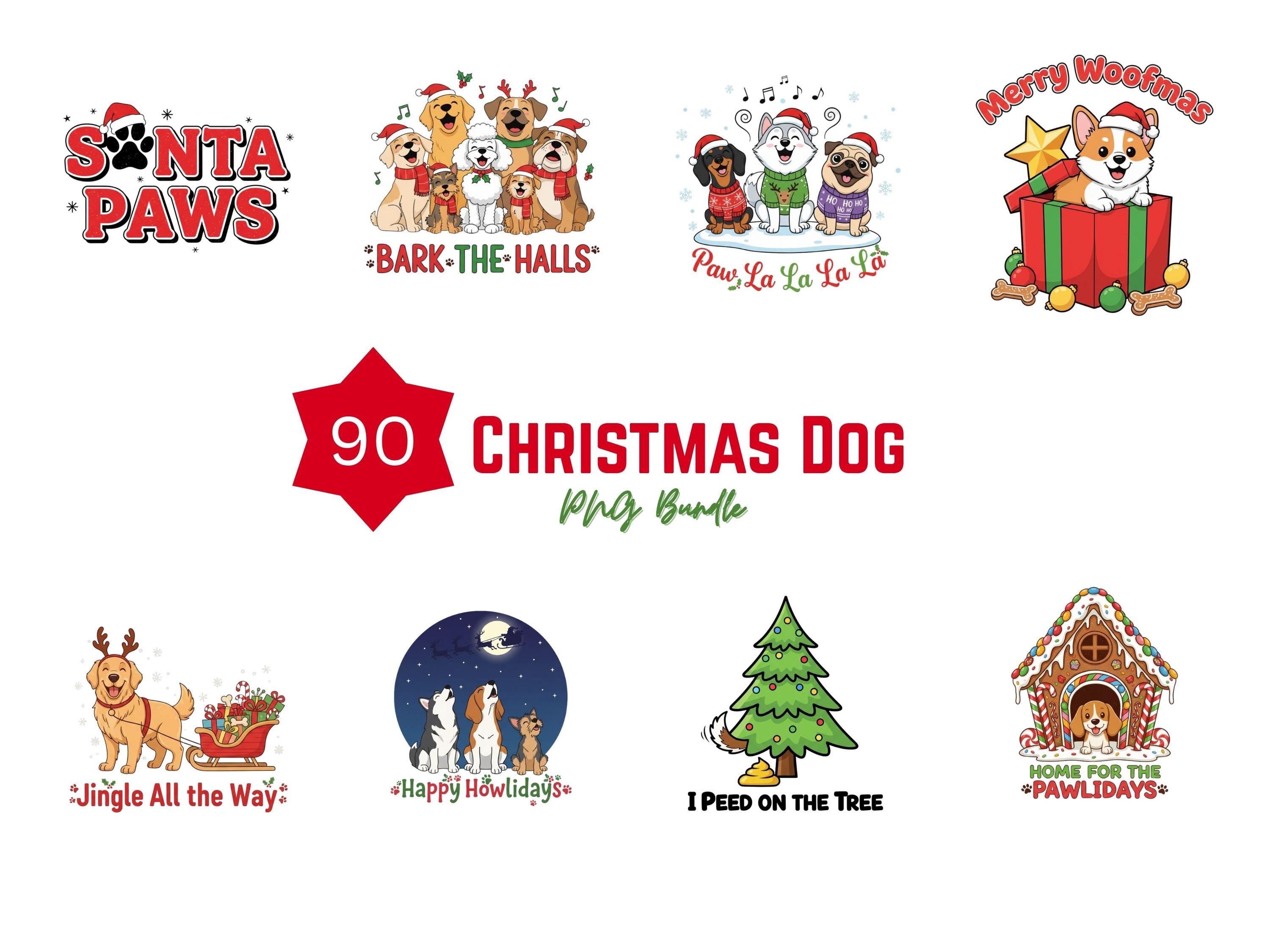 Dog Christmas Clipart PNG Bundle | Holiday Puppy Designs (digital ...