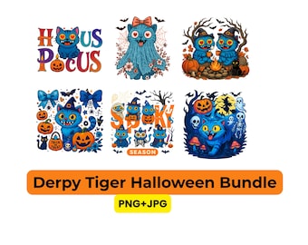 Derpy Tiger Halloween T-Shirt Designs, Kpop Demon Hunters Bundle (Instant Download)