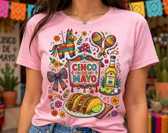 Cinco De Mayo PNG, Mexican Fiesta T-Shirt Design, Piñata and Tacos Sublimation, Tequila and Maracas Graphic, Mexican Food Instant Download